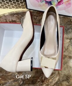 Giày Cao Gót Nữ Mũi Nhọn Giày Búp Bê gót vuông cao 5P khóa Chữ nhật êm và mềm