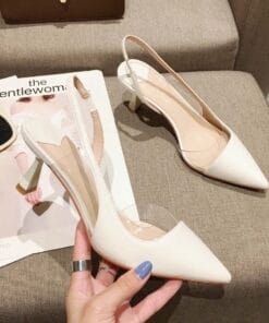 Giày sandal cao gót bít mũi 6P phối Meka xinh xắn