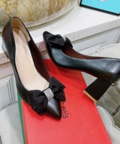 Giày búp bê cao gót 6Cm Giày nữ mũi nhọn phối nơ xinh